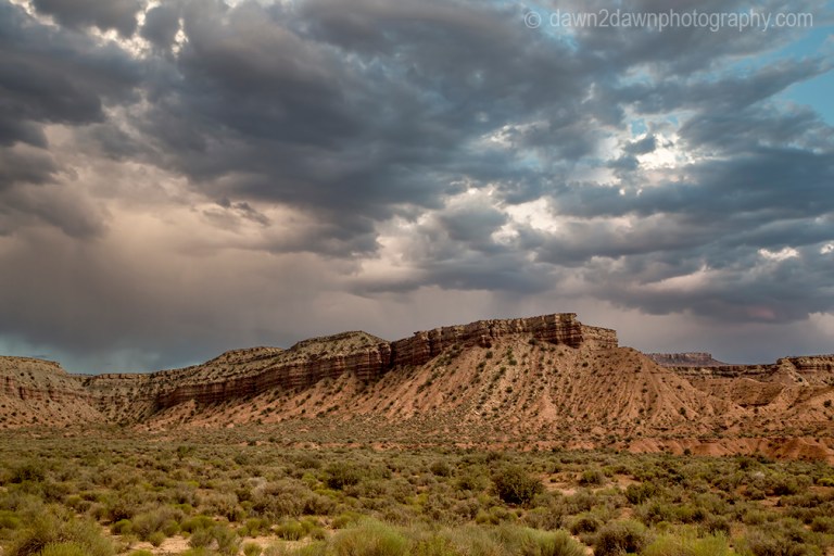 Storm clouds hover over Gooseberry Mesa near Zion National Park, Utah
