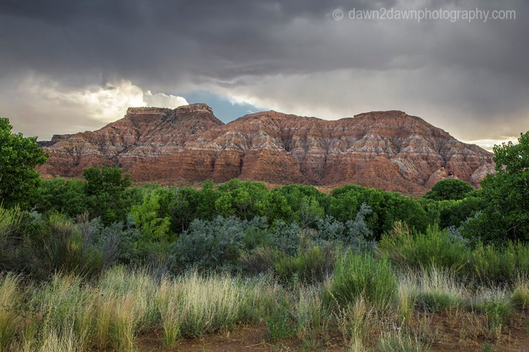 Storm clouds hover over Gooseberry Mesa near Zion National Park, Utah