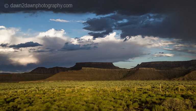 Storm clouds hover over Gooseberry Mesa near Zion National Park, Utah