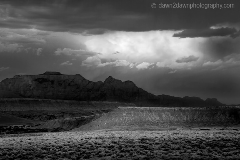 Dark clouds hover over Zion Canyon at Zion National Park, Utah