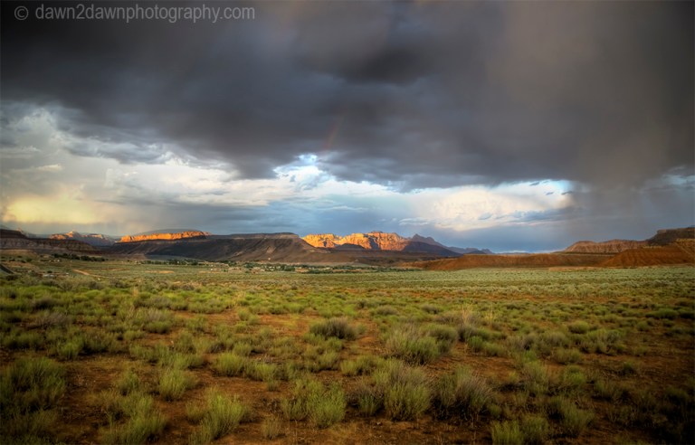 Storm clouds hover over Gooseberry Mesa near Zion National Park, Utah