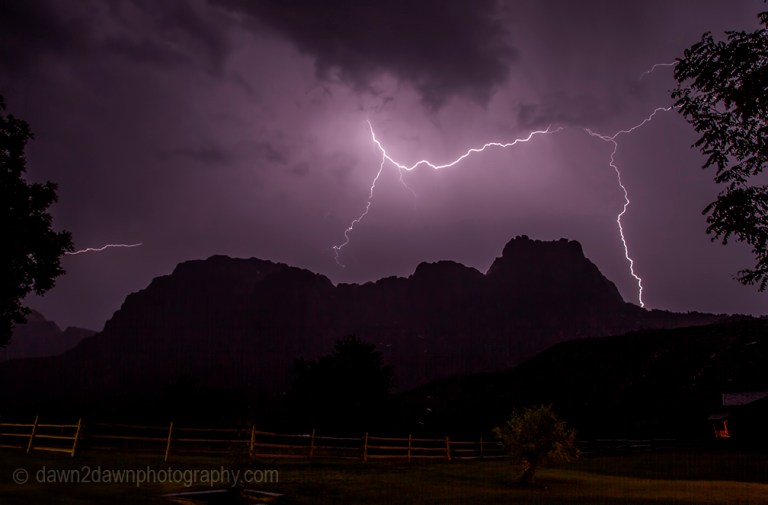 Lightning strikes The Watchman at Zion National Park, Utah