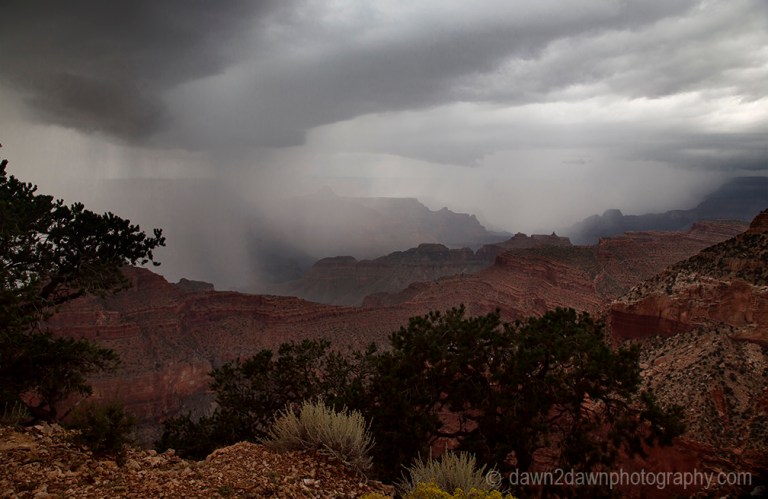 Storm cells pass through the Grand Canyon at Point Sublime at Grand Canyon National Park, Arizona