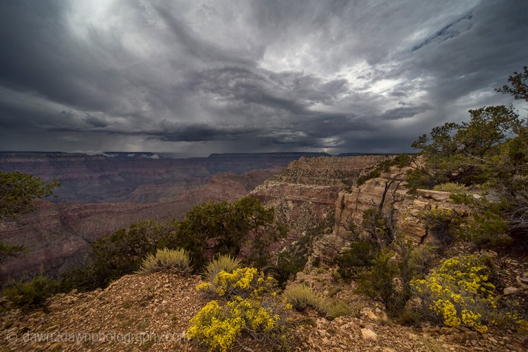 Thunderstorms pass through the Grand Canyon at Point Sublime at Grand Canyon National Park, Arizona