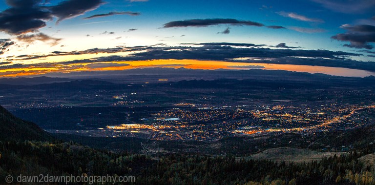 Cedar City lights up at dusk in Southern Utah