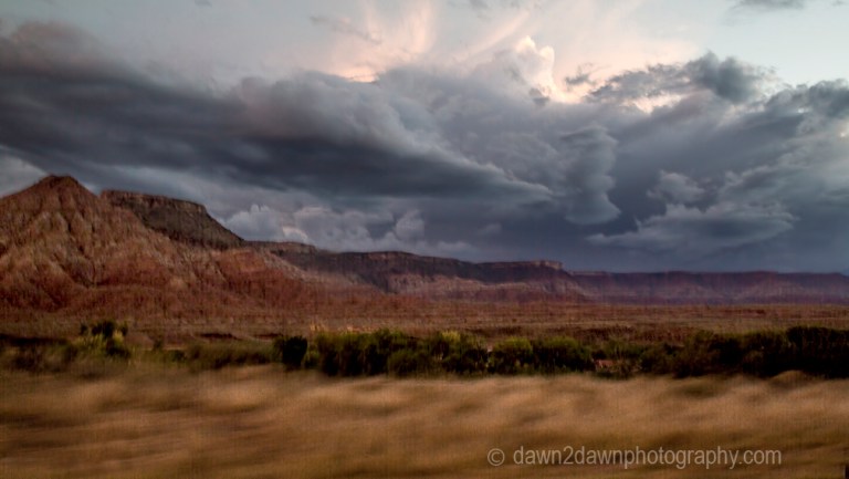 A storm approaches Zion National Park through Gooseberry Mesa in Southern Utah