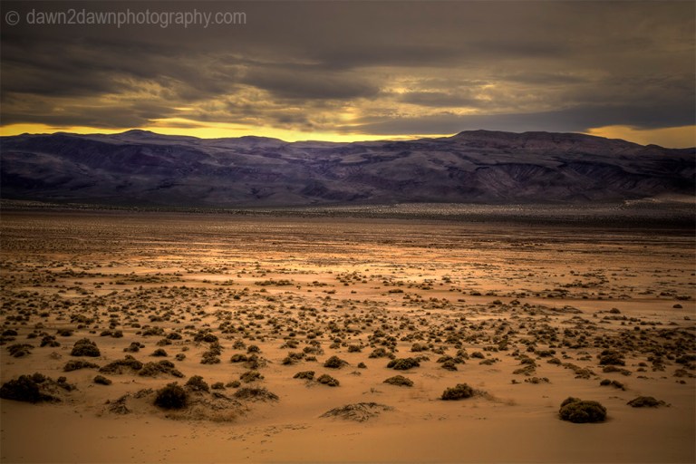 The sagebrush and desert landscape at Eureka Dunes at Death Valley National Park, California