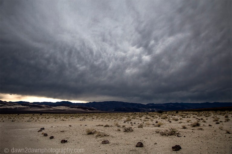 Storm clouds threaten Eureka Valley at Death Valley National Park, California