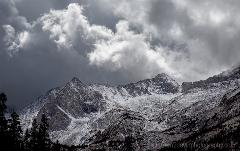 Fresh snow cover the high peaks of the Sierra Nevada Mountain Range, California