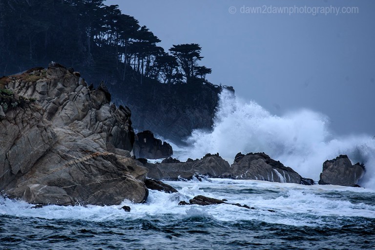 A passing storm produces high surf along California's Pacific Ocean Coastline near Carmel at Point Loma.