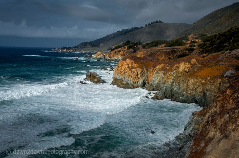 A passing storm produces high surf along California's Pacific Ocean Coastline near Big Sur