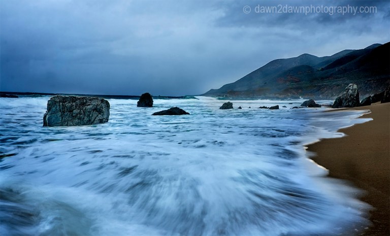 A passing storm produces high surf along California's Pacific Ocean Coastline near Big Sur