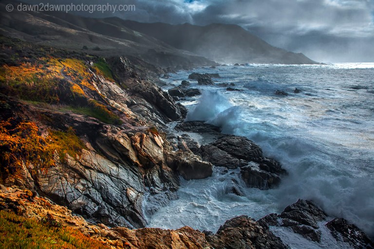 A passing storm produces high surf along California's Pacific Ocean Coastline near Big Sur