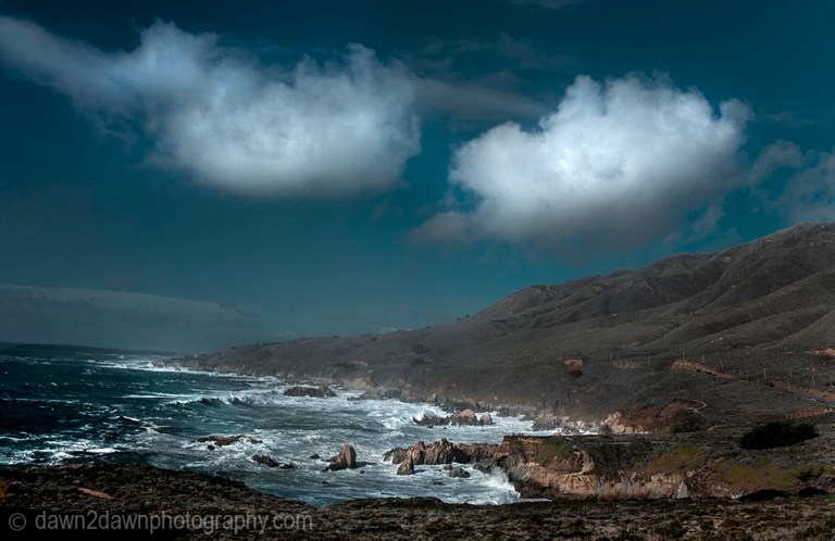 A passing storm produces high surf along California's Pacific Ocean Coastline near Big Sur