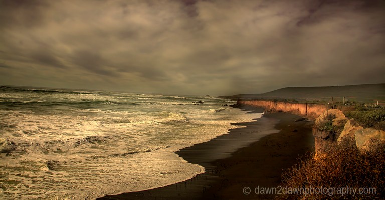 Waves crash along California's Pacific Ocean Coast near San Simeon