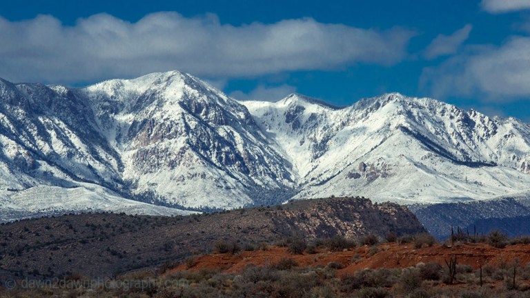 Fresh snow has fallen on the Pine Valley Mountains, north of St. George, Utah