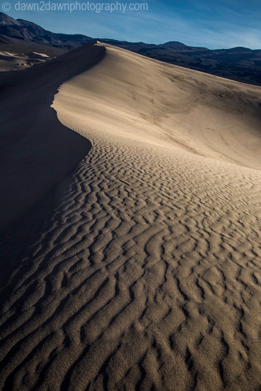 Patterns and ripples produced by erosion are the dominant features of Eureka Dunes at Death Valley National Park, California