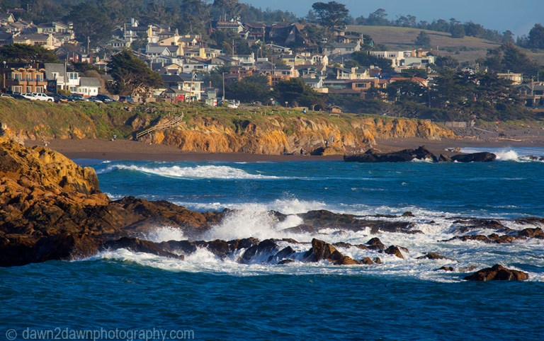 Waves pound upon the shoreline along California's Pacific Ocean Coastline at Cambria