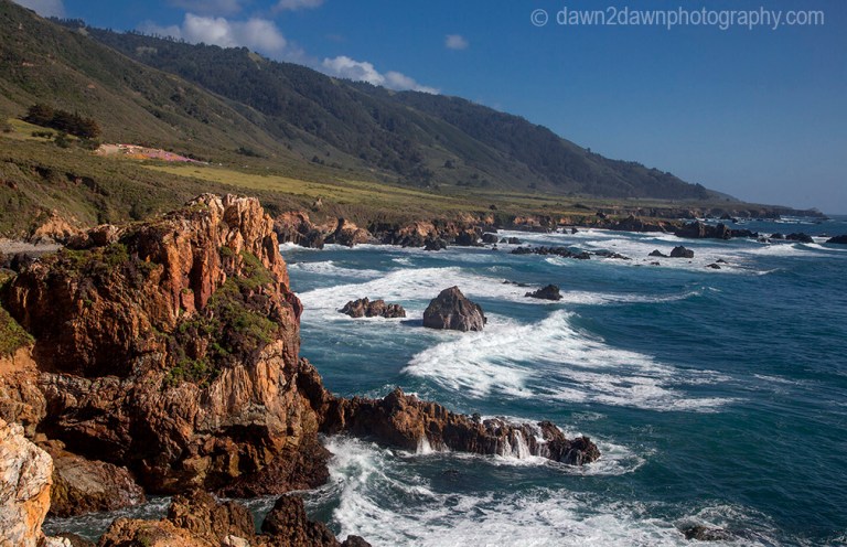 Waves pound upon the shoreline along California's Pacific Ocean Coastline near Big Sur.