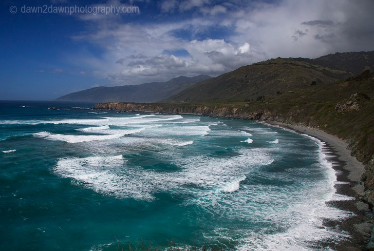 Waves pound upon the shoreline along California's Pacific Ocean Coastline at Sand Dollar Beach near Big Sur.