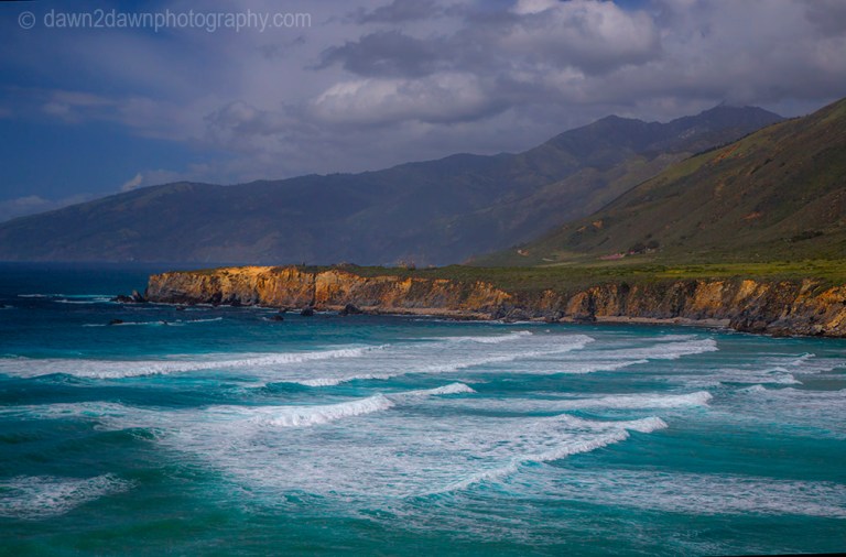 Waves pound upon the shoreline along California's Pacific Ocean Coastline at Sand Dollar Beach near Big Sur.