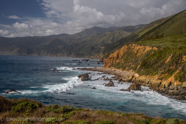 Waves pound upon the shoreline along California's Pacific Ocean Coastline near Big Sur.