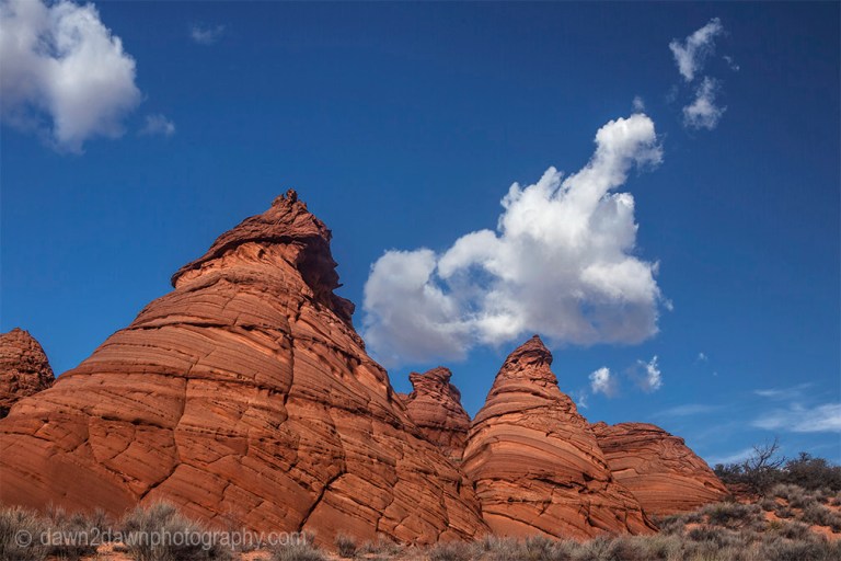 Unusual sandstone rock formations make up the landscape at South Coyote Buttes at The Vermilion Cliffs National Monument, Arizona