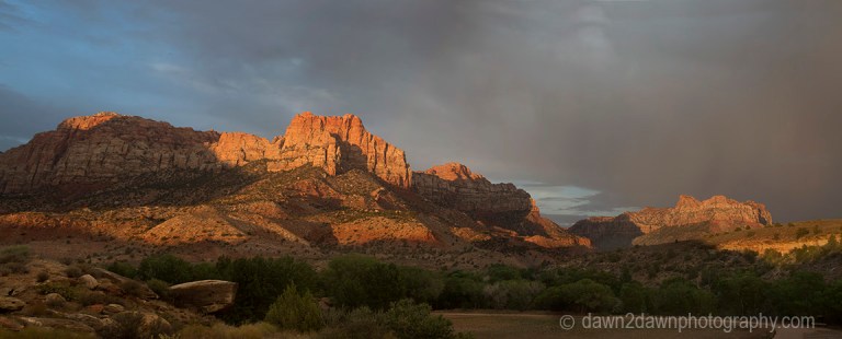 The sun rises in Zion Canyon at Zion National Park, Utah