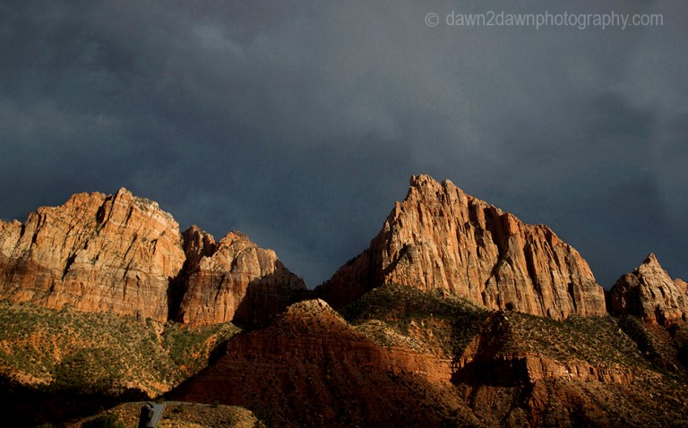 The sun set on The Watchman at Zion National Park, Utah