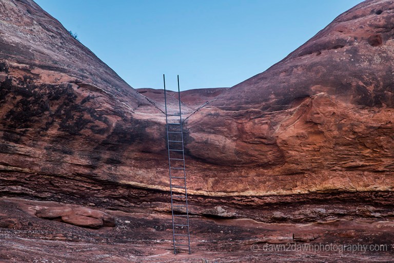 They embedded this metal ladder into the sandstone so you can get up into the remarkable Squaw Canyon