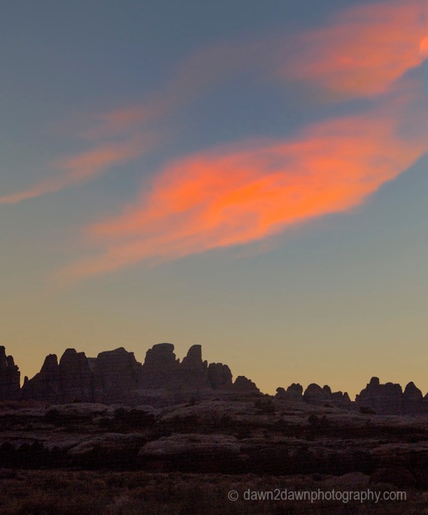 The sun sets at the Needles District at Canyonlands National Park, Utah