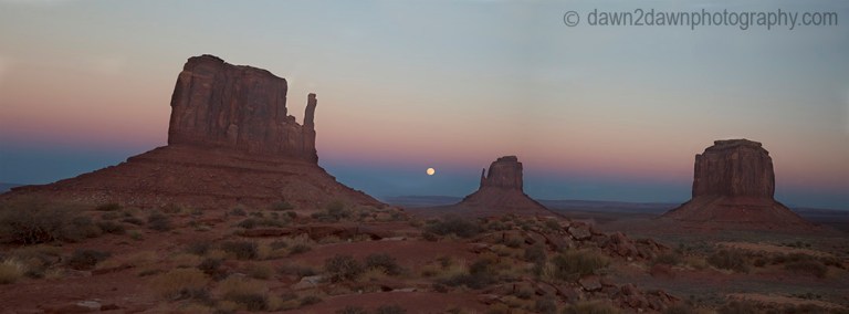 The full moon or supermoon rises over Monument Valley on Navajo Tribal Land on the Utah/Arizona border.