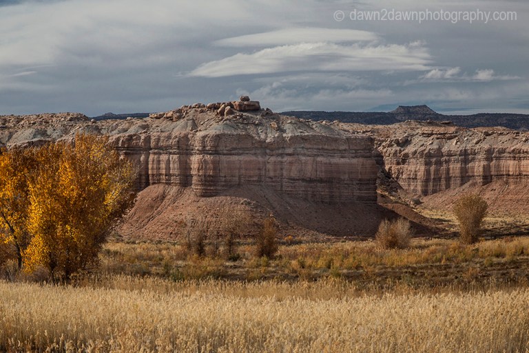 Unusual sandstone rock formations are seen along Utah's rural Highway 24.