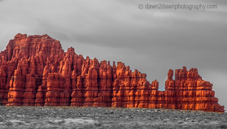 Unusual sandstone rock formations are seen along Utah's rural Highway 24.