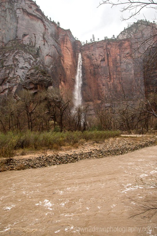 Heavy rains have produced ephemeral waterfalls at Zion National Park, Utah