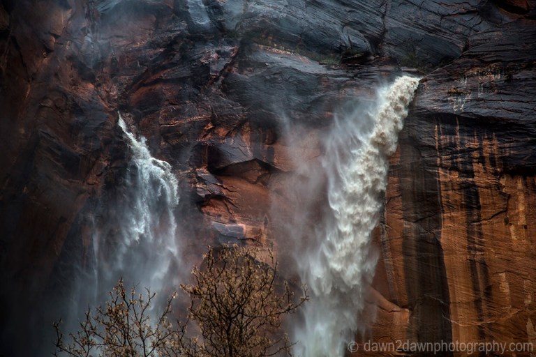 Heavy rains have produced ephemeral waterfalls at Zion National Park, Utah
