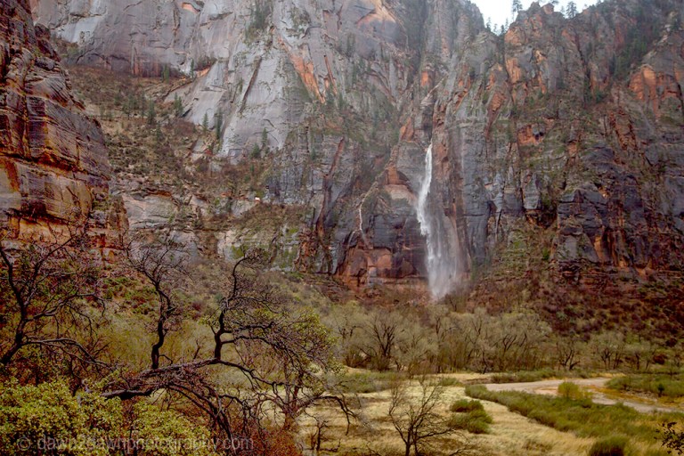 Heavy rains have produced ephemeral waterfalls at Zion National Park, Utah