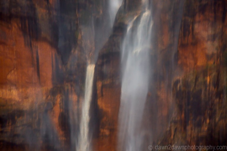 Heavy rains have produced ephemeral waterfalls at Zion National Park, Utah