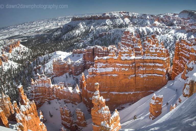 Fresh snow blankets Bryce Canyon National Park, Utah