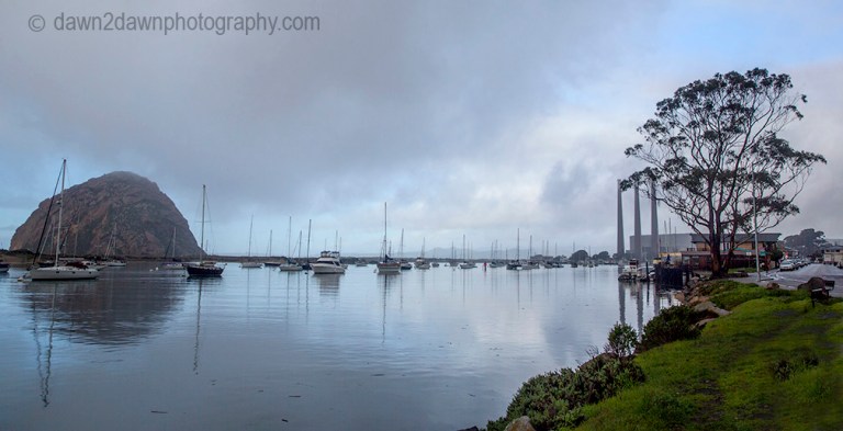 Sailboats harbor at Moro Rock at California's Moro Bay.