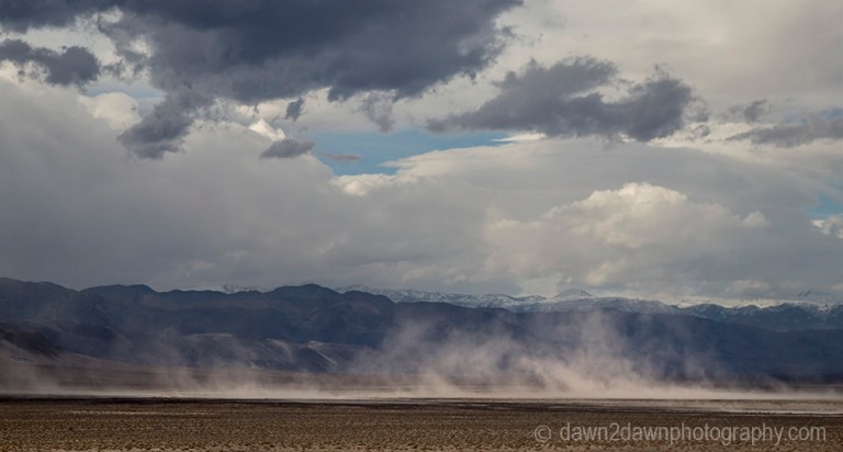 High winds kick up dust at Eureka Valley at Death Valley National Park, California
