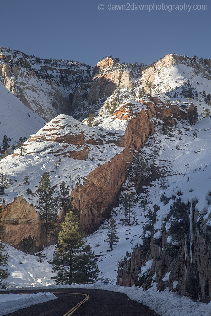 Fresh snow blankets Zion National Park in Southern Utah.